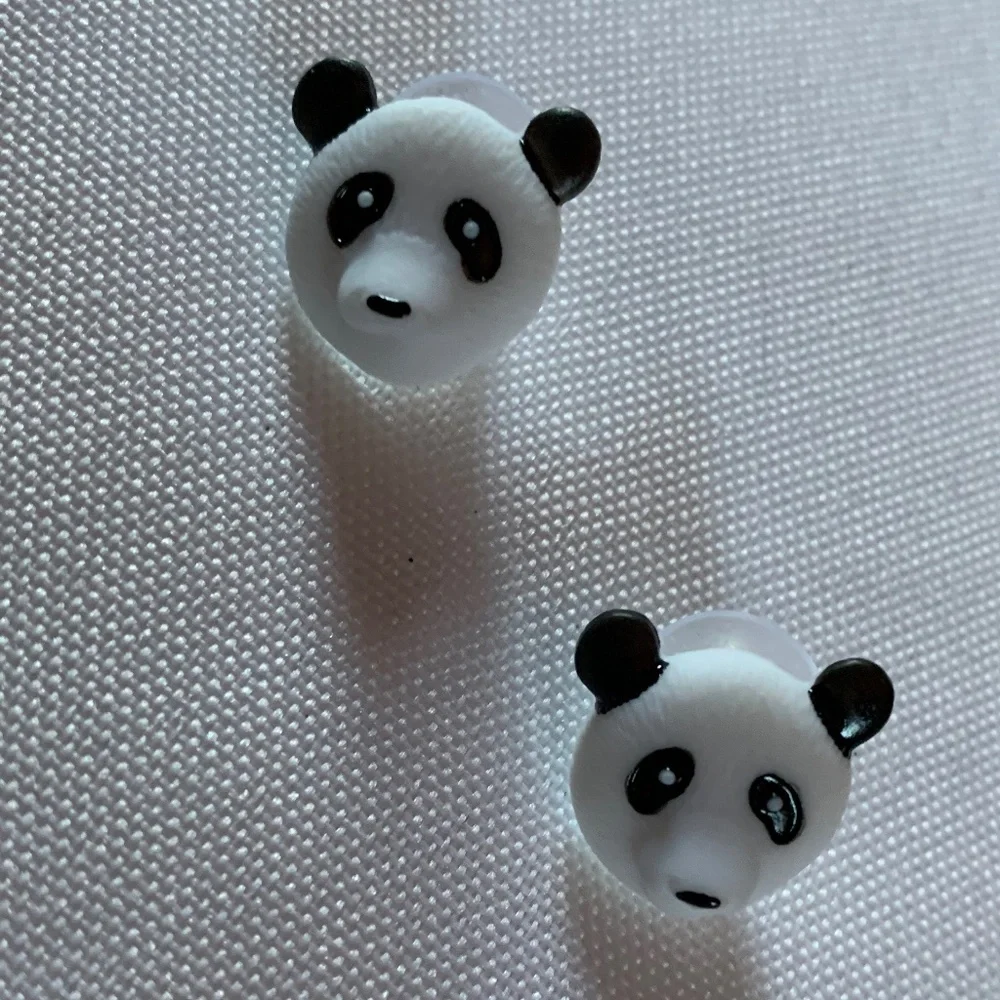 NWT. Handmade Pierced Earrings of Panda Face!